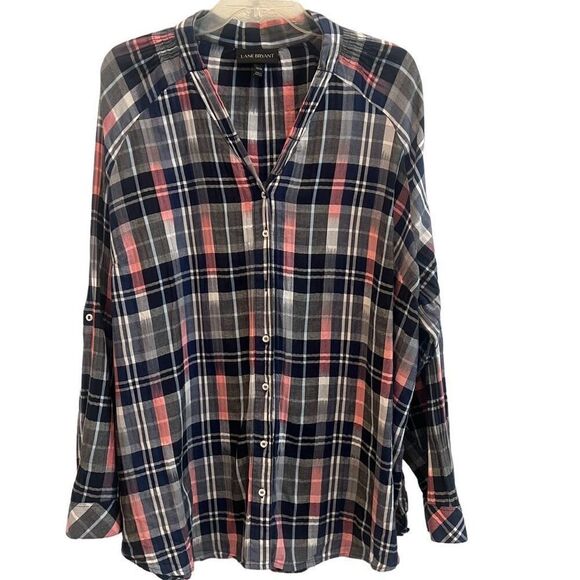 Lane Bryant Relaxed Button Plaid Blouse Size 22/24 - Picture 1 of 12
